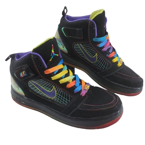 Nike Jordan Fusion 5 V AF-1 Shoes Men sz 8 Black Rainbow Mid Sneakers 070911-LN3 - Picture 1 of 16